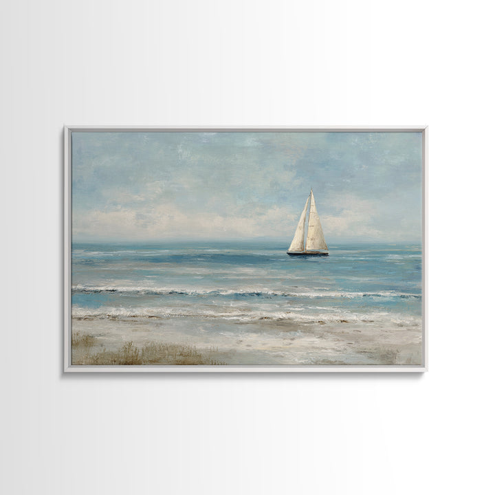Sailboat on a Breezy Summer Horizon Framed Canvas Print, Patio Art, Wall Decor, Patio Decor, Fine Art, Outdoor, Coastal Decor, PAT-3x2-91