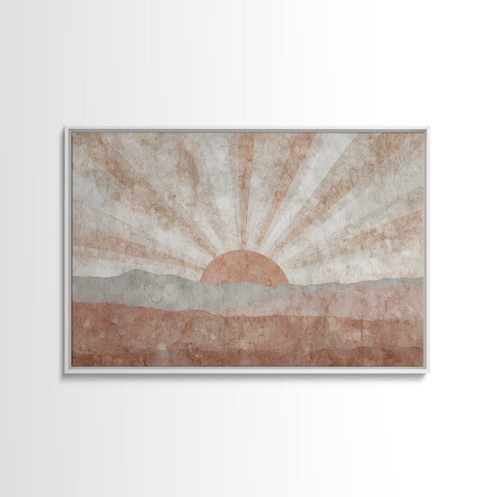 Sun Motif with Warm Terracotta Rays Canvas Print, Patio Art, Beach House Decor, Patio Decor, Abstract Art, Outdoor, PAT-3x2-94