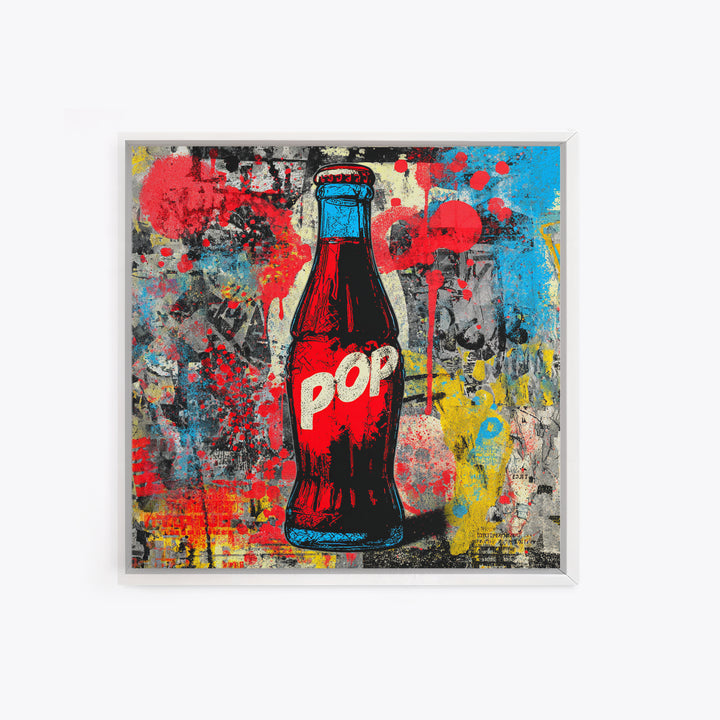 Retro Soda Bottle Framed Canvas Print, Pop Art, Bedroom Decor, Living Room Decor, Fine Art, Pop, 3d Art, Graffiti Art, POP-1x1-27