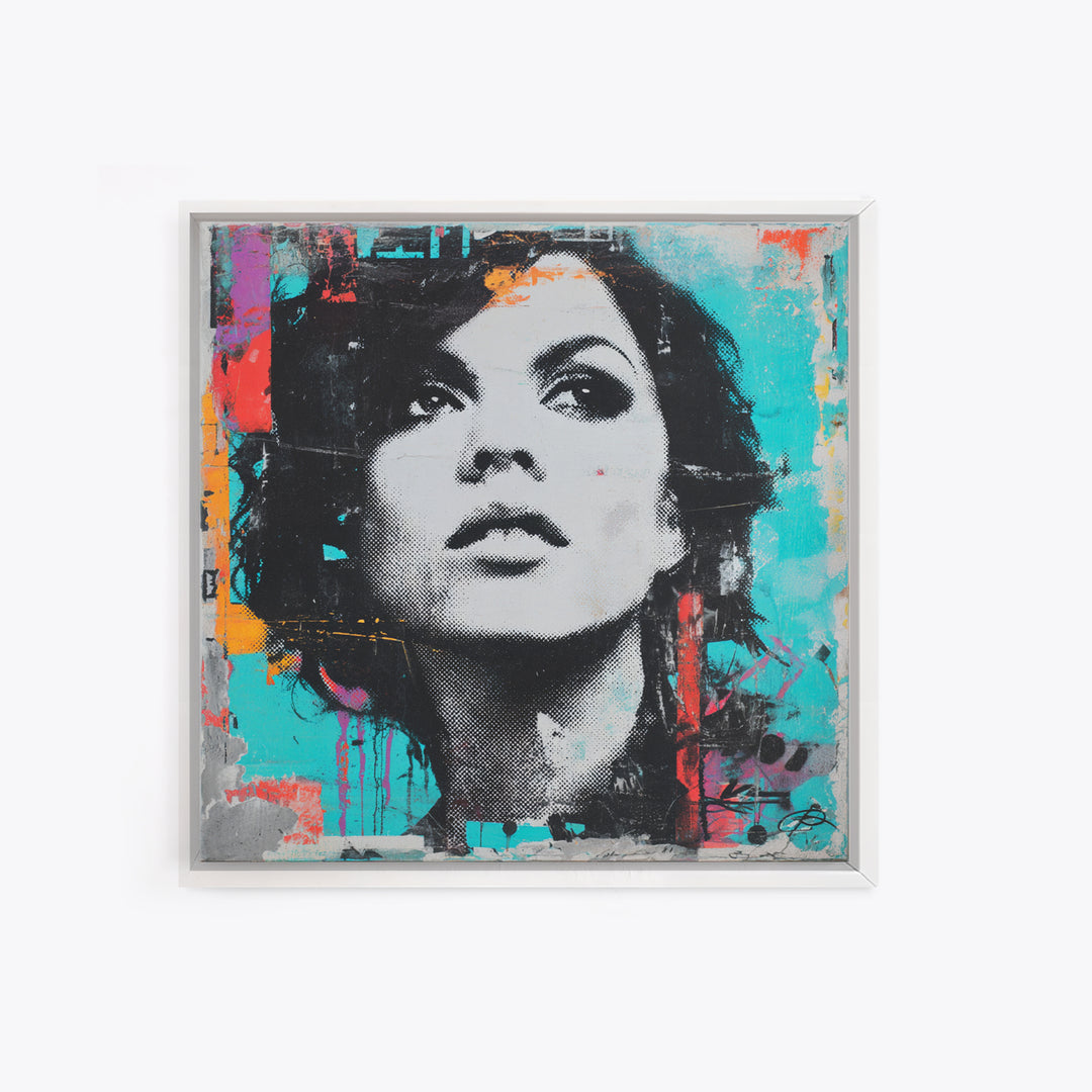Neon Portrait with Thick Black Outlines Canvas Print, Pop Art, Home Decor, Living Room Decor, Fine Art, Pop, Canvas Wall Art, POP-1x1-4