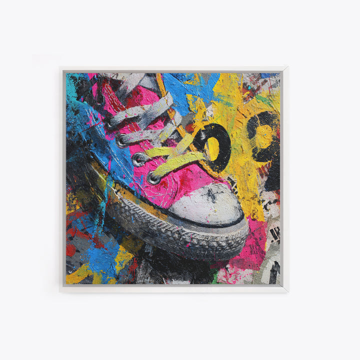 Sneaker Closeup in Bright Pop Colors Framed Canvas Print, Pop Art, Mexican Art, Living Room Decor, Oil Painting, Pop, POP-1x1-43