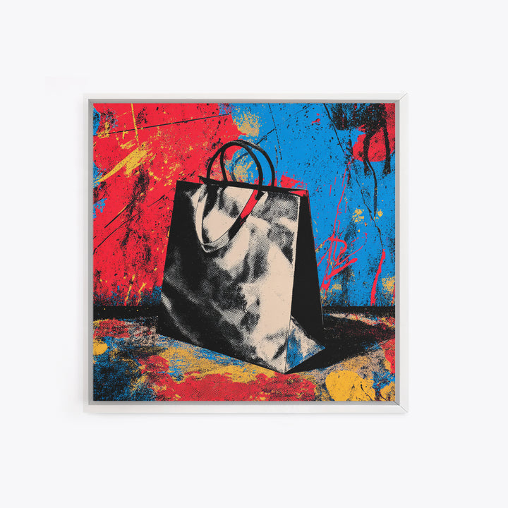 Shopping Bag Fashion Graphic Without Brands Framed Canvas Print, Pop Art, Poster, Living Room Decor, Pop, Abstract Art, POP-1x1-48