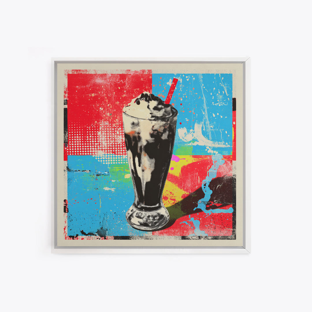 Milkshake Glass with Retro Diner Palette Framed Canvas Print, Pop Art, Apartment Decor, Living Room Decor, Fine Art, Pop, POP-1x1-64