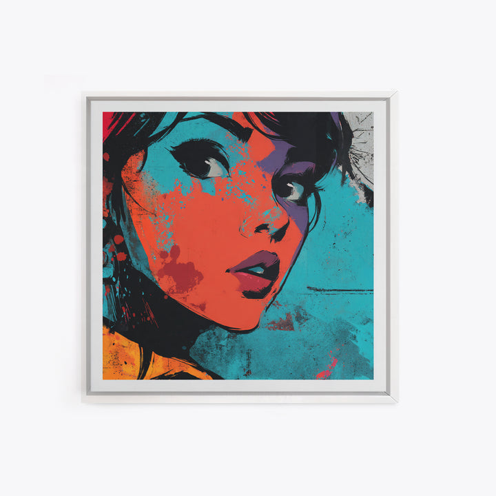 Neon Portrait with Thick Black Outlines Canvas Print, Pop Art, Dark Art, Living Room Decor, Oil Painting, Pop, POP-1x1-76