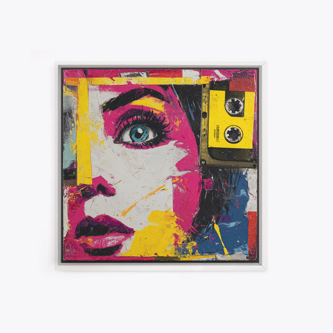 Colorful Cassette Tape Graphic Framed Canvas Print, Pop Art, Football Wall Art, Living Room Decor, Abstract Art, Pop, POP-1x1-84