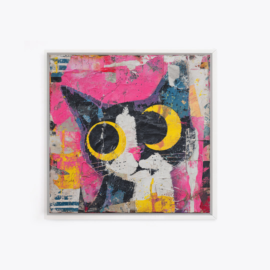 Comic Cat with Oversized Eyes Canvas Print, Pop Art, 3d Art, Living Room Decor, Fine Art, Pop, Textured Painting, POP-1x1-90