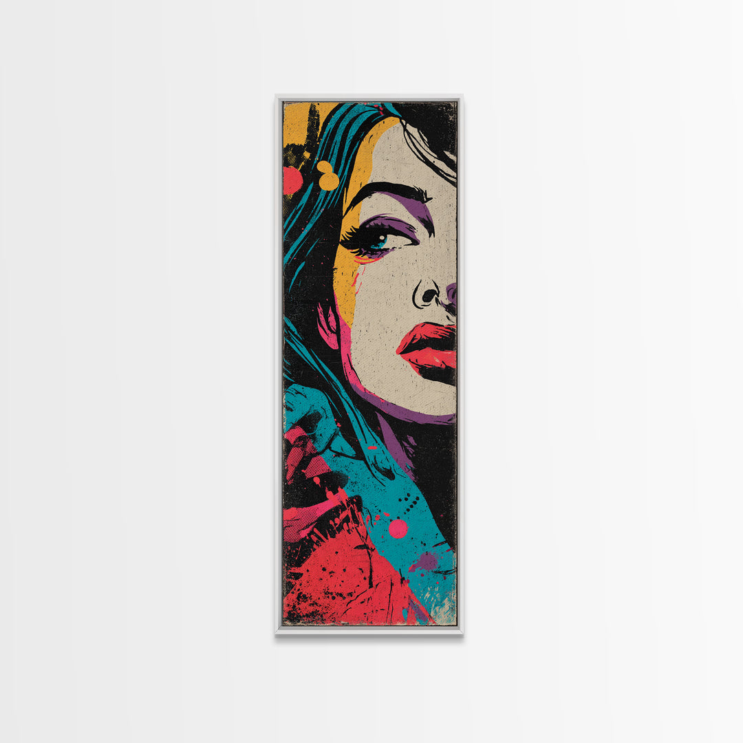 Neon Portrait with Thick Black Outlines Framed Canvas Print, Pop Art, Original Painting, Living Room Decor, Fine Art, Pop, POP-1x3-64