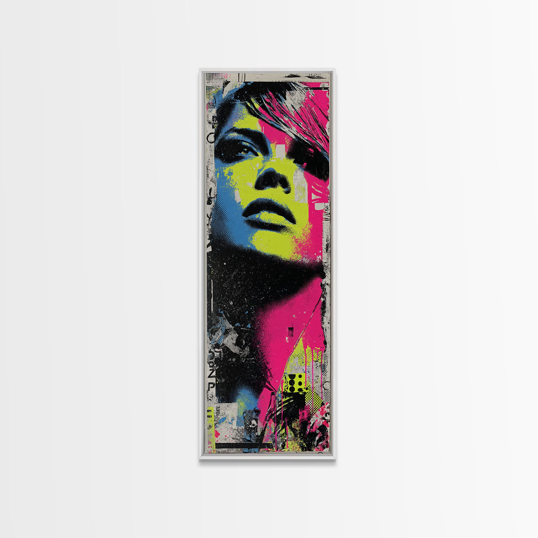 Neon Portrait with Thick Black Outlines Canvas Print, Pop Art, Bedroom Decor, Living Room Decor, Oil Painting, Pop, 3d Art, POP-1x3-88