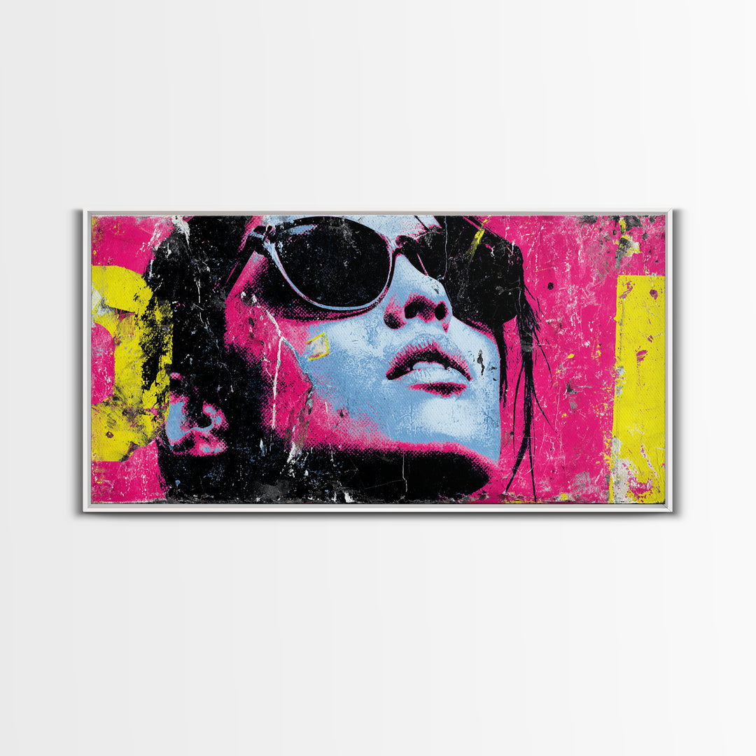 Glamorous Sunglasses Face Framed Canvas Print, Pop Art, Food Art, Living Room Decor, Pop, Fine Art Print, Statement Artwork, POP-2x1-100