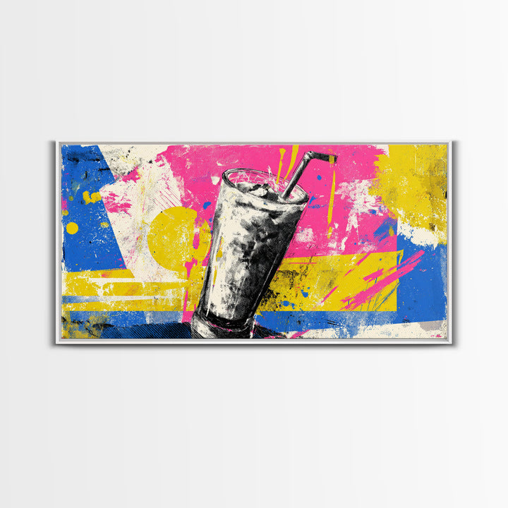 Milkshake Glass with Retro Diner Palette Framed Canvas Print, Pop Art, Art Print, Living Room Decor, Pop, Custom Portrait, POP-2x1-12