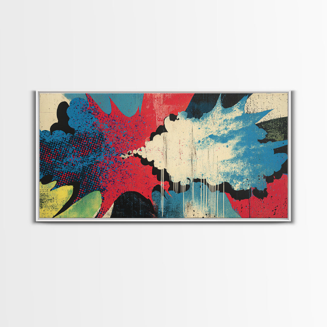Exploding Starburst Shapes Without Text Framed Canvas Print, Pop Art, Luxury Decor, Living Room Decor, Fine Art, Pop, POP-2x1-30