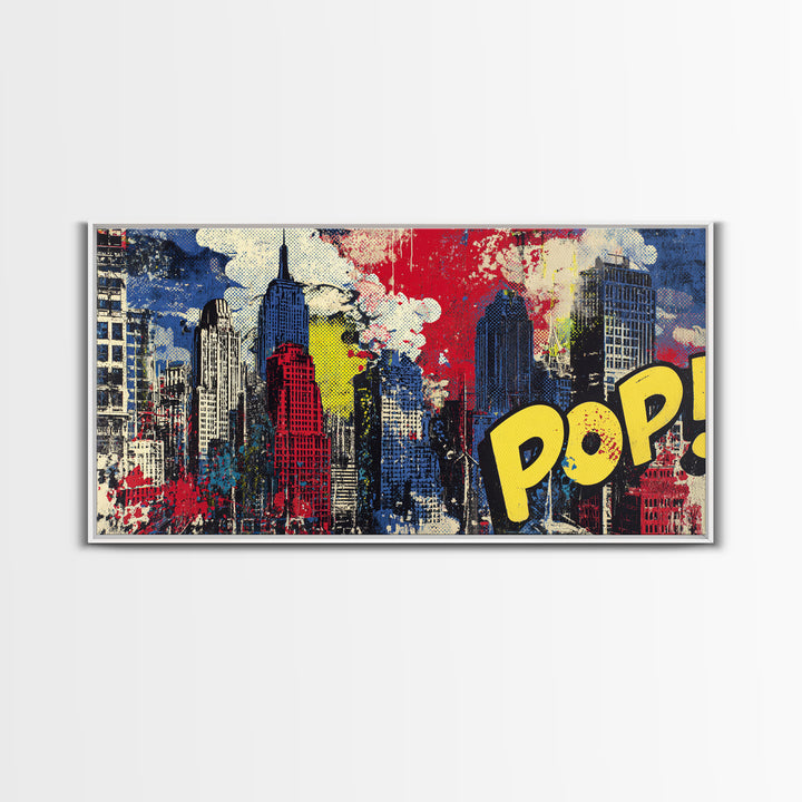 Comic Book City Skyline Canvas Print, Pop Art, Custom Portrait, Living Room Decor, Abstract Art, Pop, Mexican Art, Modern Art, POP-2x1-49