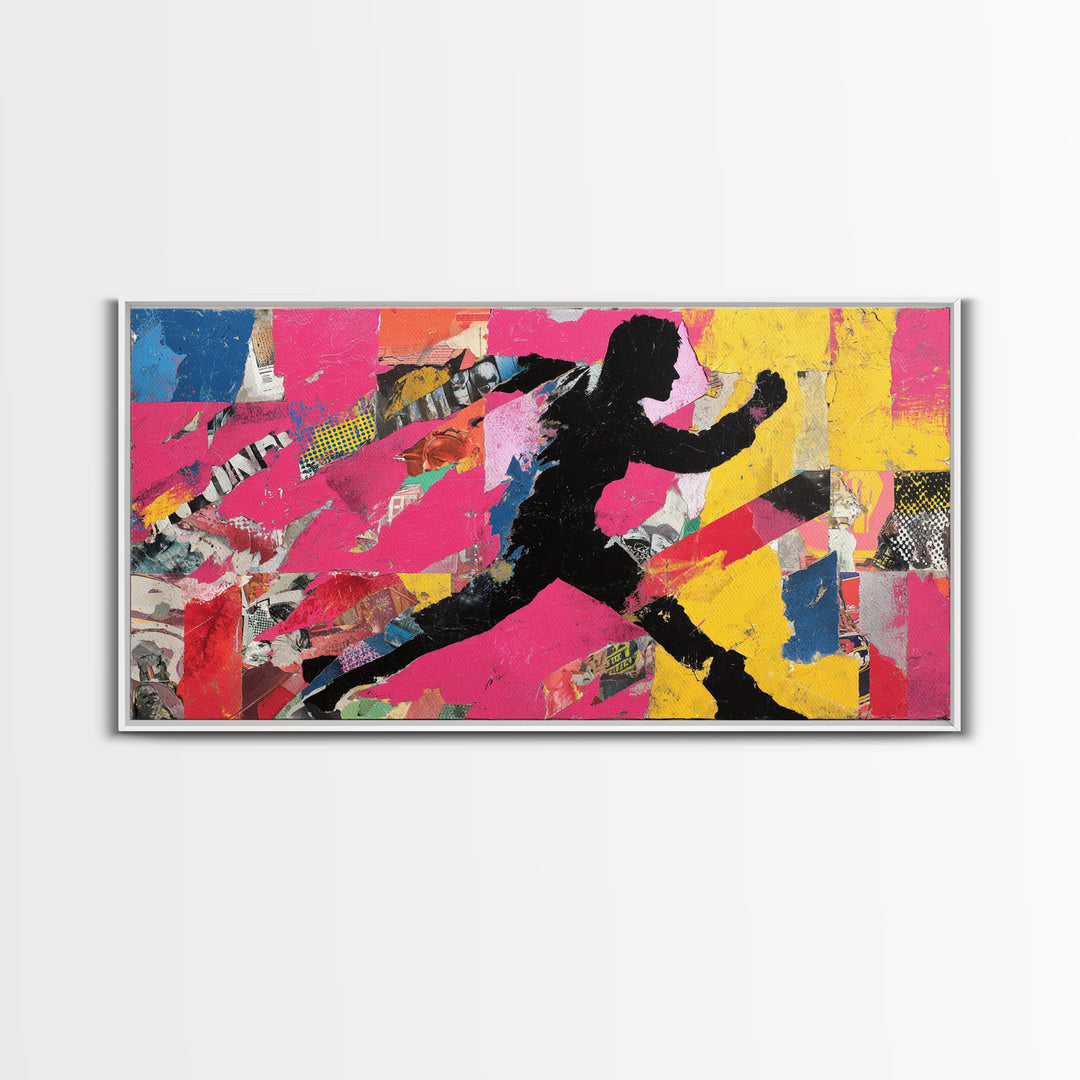 Superhero Silhouette in Dynamic Color Fields Framed Canvas Print, Pop Art, Modern Art, Living Room Decor, Abstract Art, Pop, POP-2x1-59