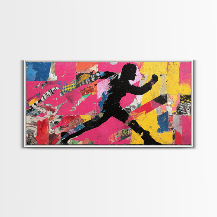 Superhero Silhouette in Dynamic Color Fields Framed Canvas Print, Pop Art, Modern Art, Living Room Decor, Abstract Art, Pop, POP-2x1-59