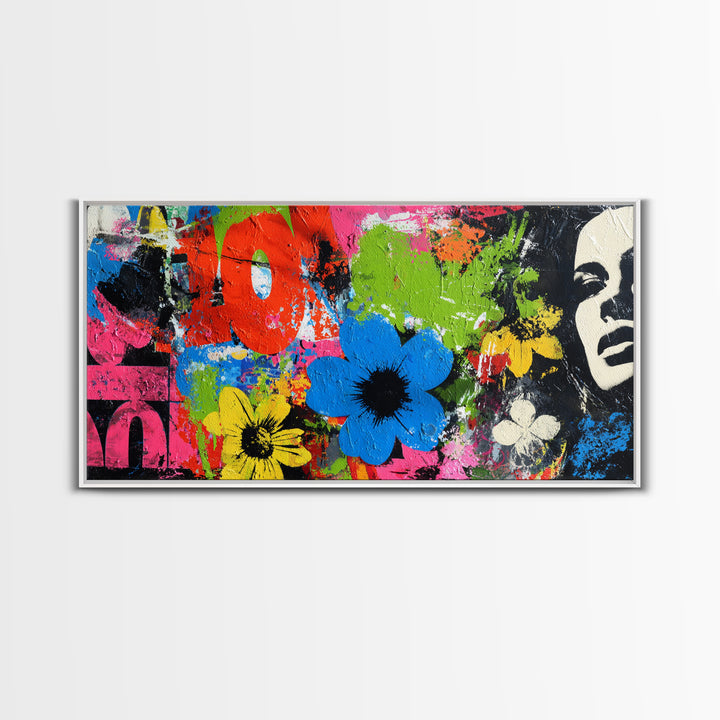 Bold Flower Power Composition Canvas Print, Pop Art, Wall Decor, Living Room Decor, Fine Art, Pop, Portrait, Apartment Decor, POP-2x1-61