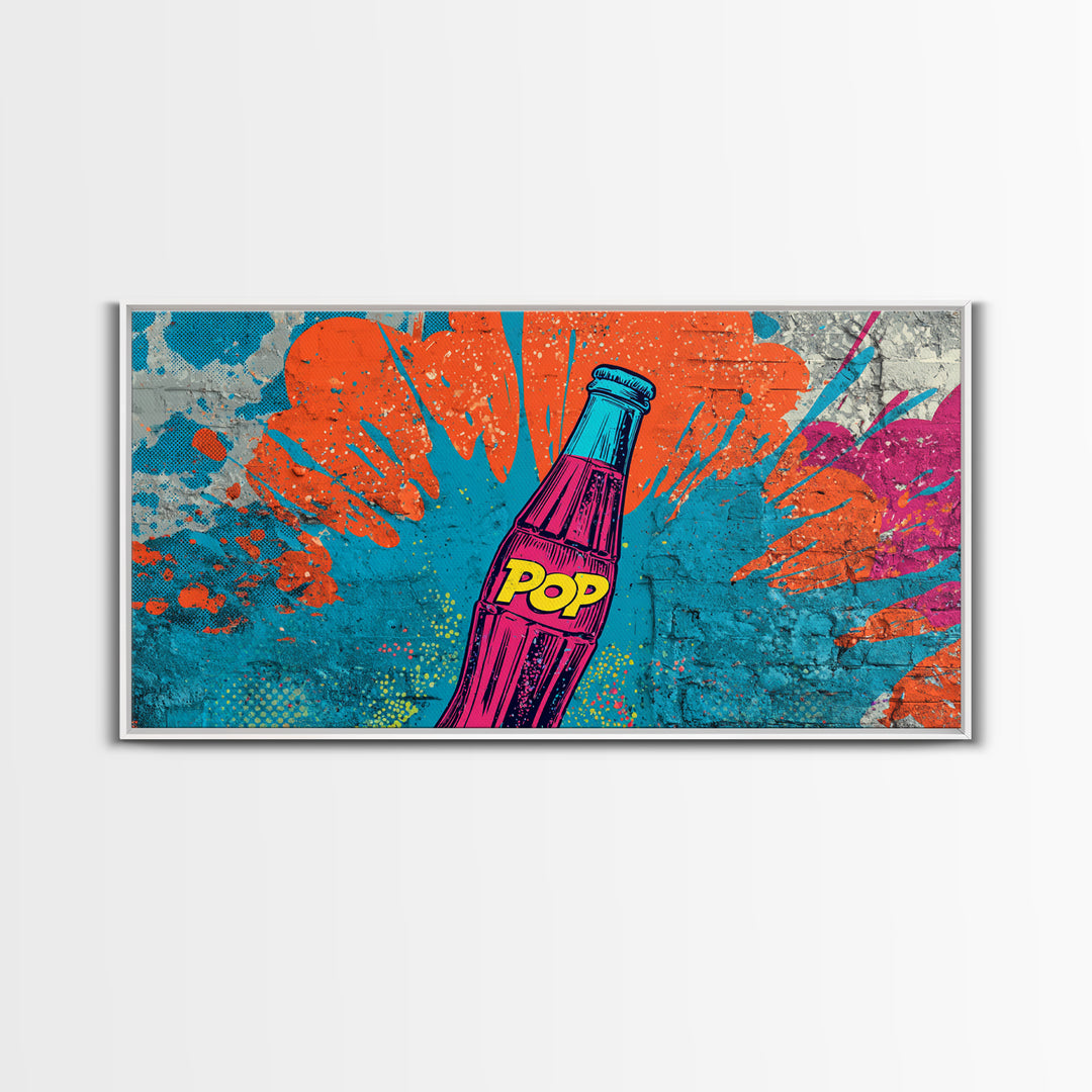Retro Soda Bottle Framed Canvas Print, Pop Art, Graffiti Art, Living Room Decor, Fine Art, Pop, Minimalist Decor, POP-2x1-95