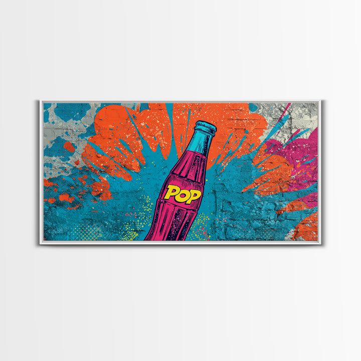 Retro Soda Bottle Framed Canvas Print, Pop Art, Graffiti Art, Living Room Decor, Fine Art, Pop, Minimalist Decor, POP-2x1-95