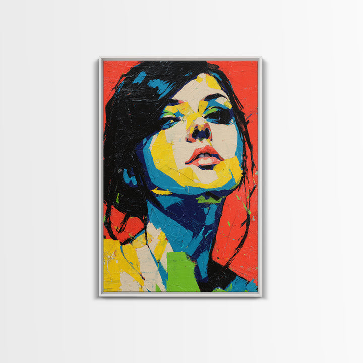 Neon Portrait with Thick Black Outlines Framed Canvas Print, Pop Art, Minimalist Decor, Living Room Decor, Fine Art, Pop, POP-2x3-12