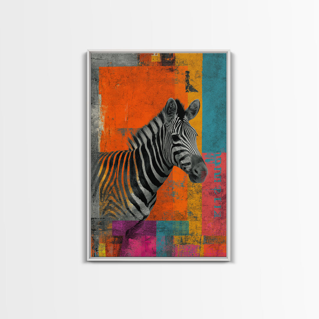 Zebra in Rainbow Pop Pattern Canvas Print, Pop Art, Painting, Living Room Decor, Fine Art, Pop, Apartment Decor, Dopamine Decor, POP-2x3-45