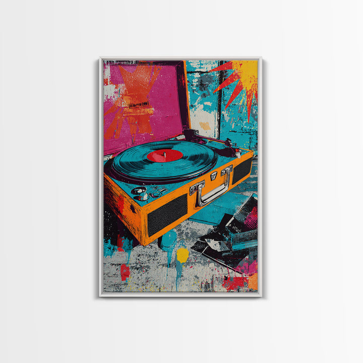 Record Player with Graphic Sound Rays Canvas Print, Pop Art, Minimalist Decor, Living Room Decor, Fine Art, Pop, Oil Painting, POP-2x3-54