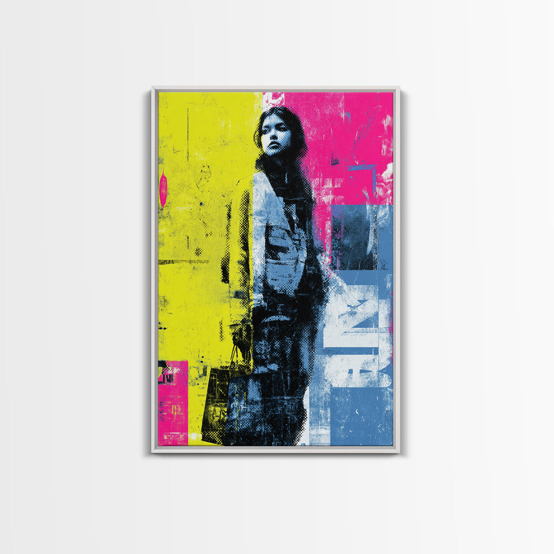 Shopping Bag Fashion Graphic Without Brands Framed Canvas Print, Pop Art, Neutral Decor, Living Room Decor, Abstract Art, Pop, POP-2x3-56