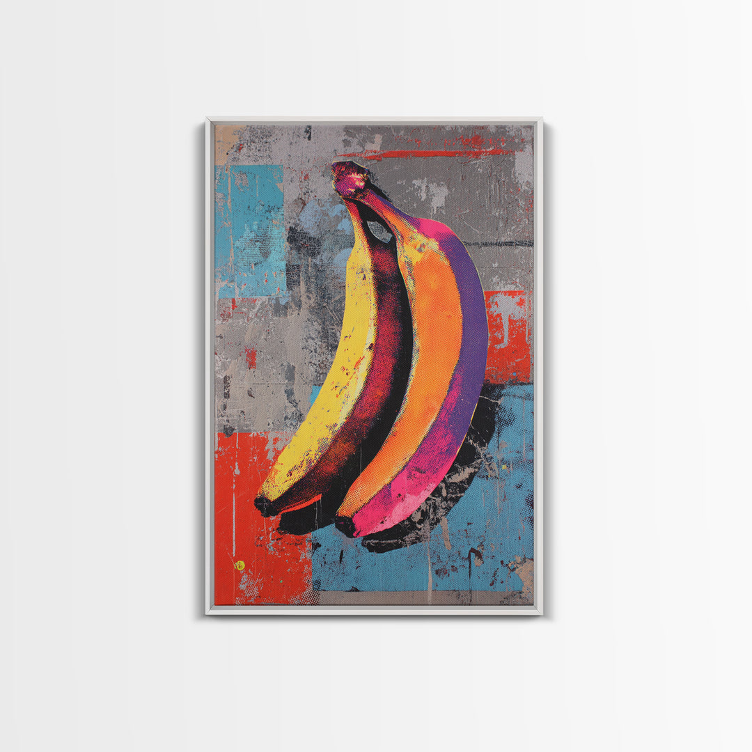 Bright Banana Still Life Canvas Print, Pop Art, Painting, Living Room Decor, Fine Art, Pop, Apartment Decor, Dopamine Decor, POP-2x3-58