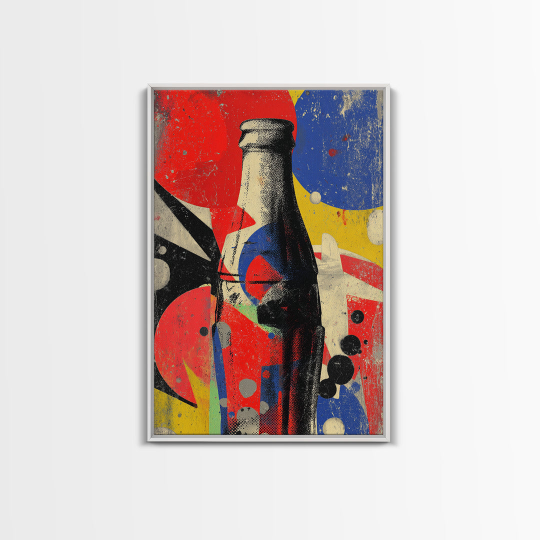 Retro Soda Bottle Framed Canvas Print, Pop Art, Art, Living Room Decor, Abstract Art, Pop, Bedroom Decor, Portrait, POP-2x3-59
