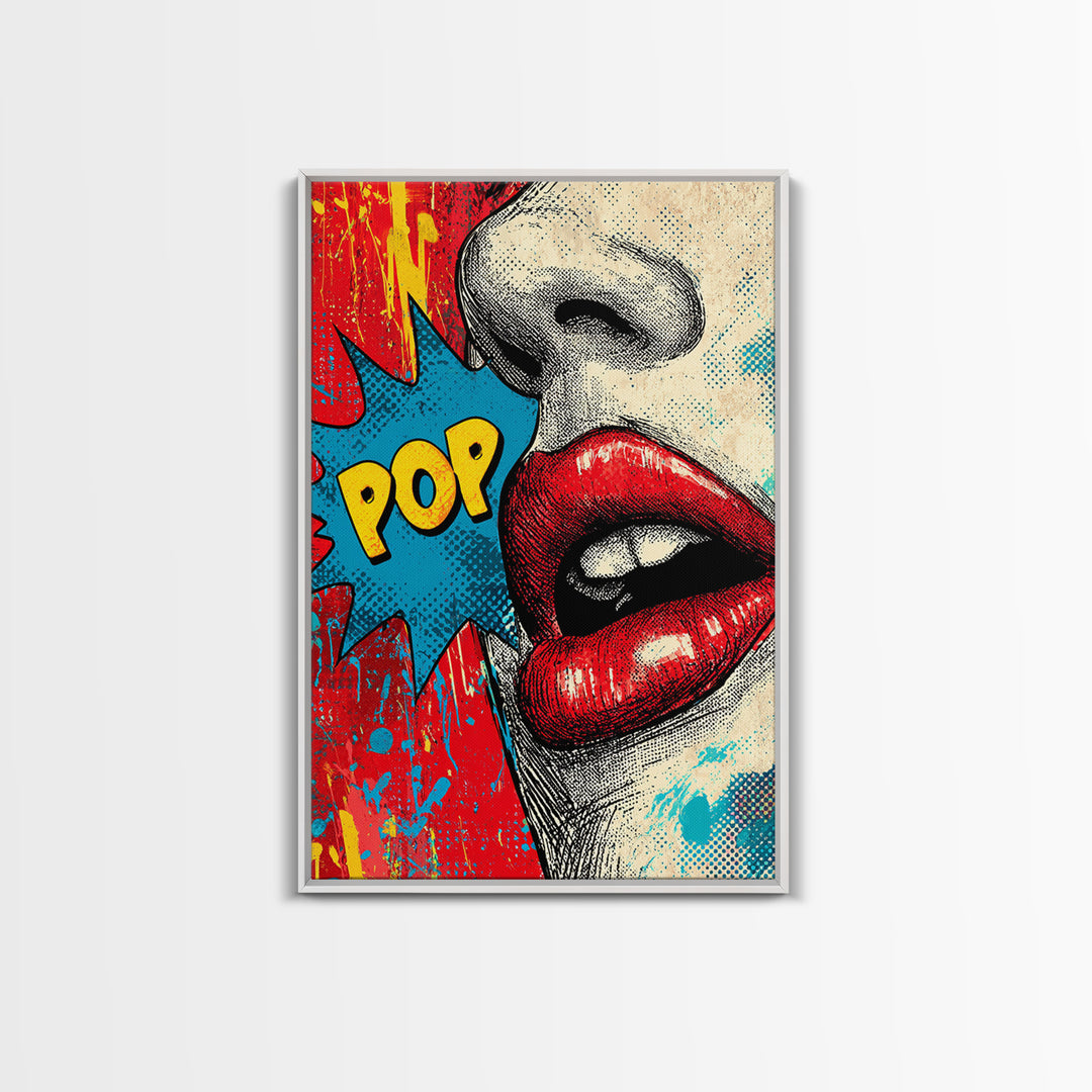 Bold Comic Lips Canvas Print, Pop Art, Canvas Wall Art, Living Room Decor, Oil Painting, Pop, Football Wall Art, Party Decor, POP-2x3-81