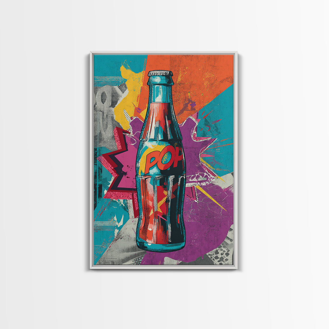Retro Soda Bottle Framed Canvas Print, Pop Art, Abstract Art, Living Room Decor, Pop, Party Decor, 3d Art, Graffiti Art, POP-2x3-83
