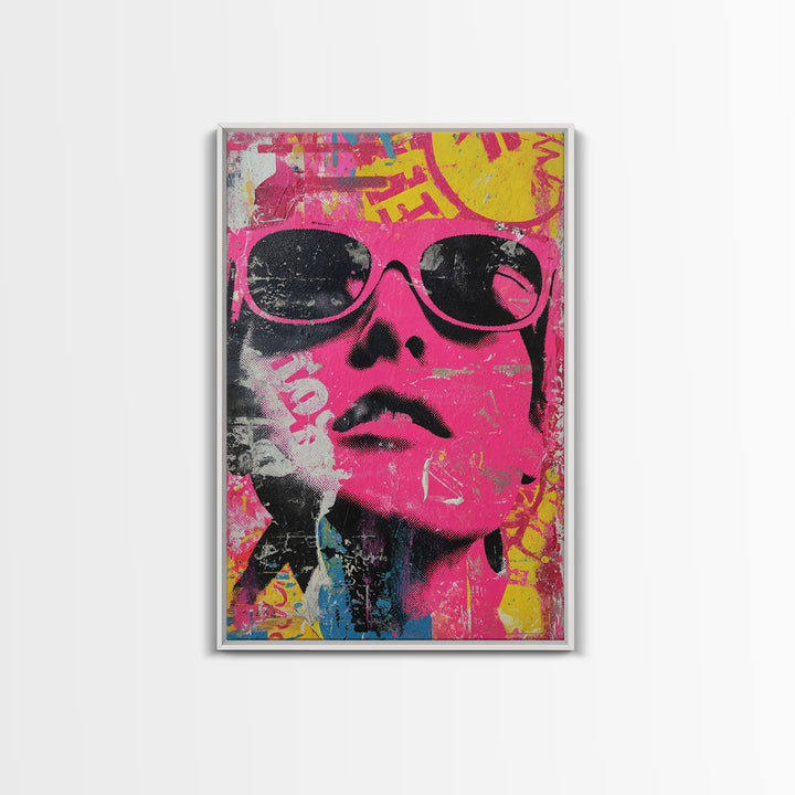 Glamorous Sunglasses Face Framed Canvas Print, Pop Art, Custom Portrait, Living Room Decor, Fine Art, Pop, Mexican Art, POP-2x3-88