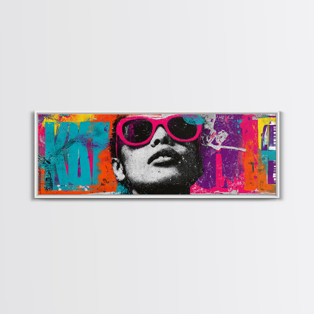 Glamorous Sunglasses Face Canvas Print, Pop Art, Art Print, Living Room Decor, Fine Art, Pop, Custom Portrait, Pet Portrait, POP-3x1-48