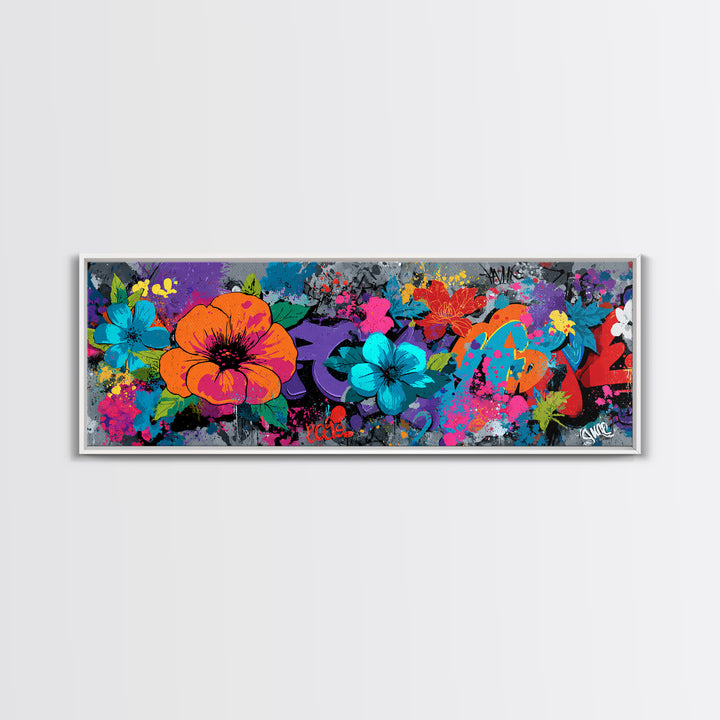 Bold Flower Power Composition Framed Canvas Print, Pop Art, Food Art, Living Room Decor, Watercolor Art, Pop, Fine Art Print, POP-3x1-57
