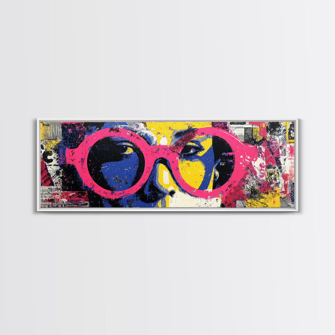 Glamorous Sunglasses Face Framed Canvas Print, Pop Art, Wall Art, Living Room Decor, Pop, Original Art, Canvas Wall Art, POP-3x1-72