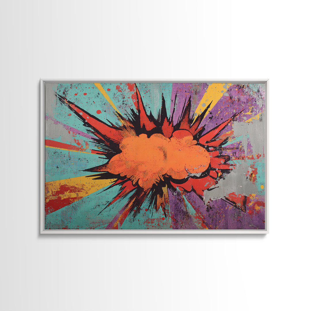 Exploding Starburst Shapes Without Text Framed Canvas Print, Pop Art, Custom Portrait, Living Room Decor, Fine Art, Pop, POP-3x2-14