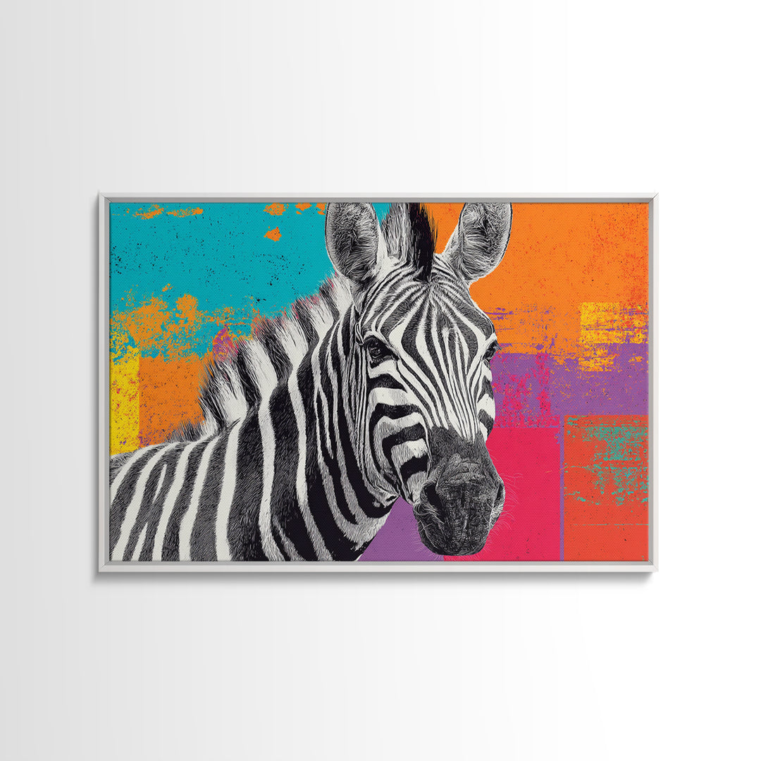Zebra in Rainbow Pop Pattern Canvas Print, Pop Art, Portrait, Living Room Decor, Pop, Graffiti Art, Eclectic Home Decor, POP-3x2-17