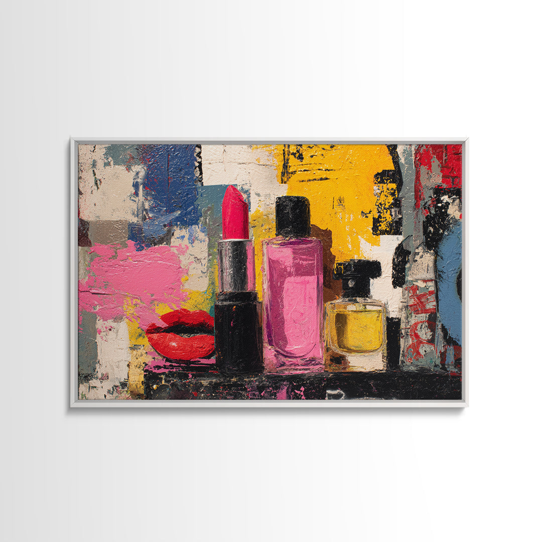 Lipstick and Perfume Fashion Still Life Canvas Print, Pop Art, Modern Decor, Living Room Decor, Fine Art, Pop, Home Decor, POP-3x2-72