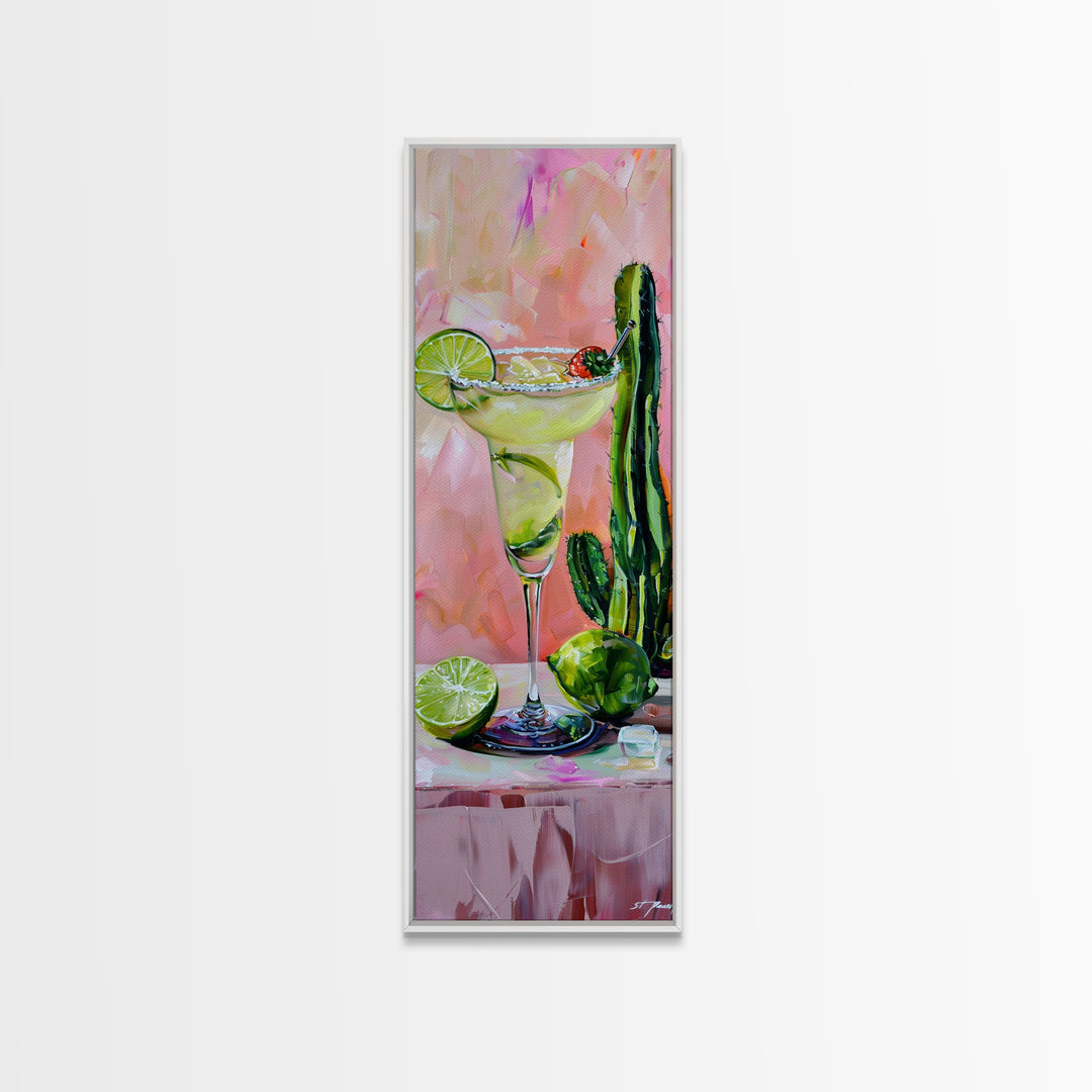 Martini Cocktail Framed Canvas Art, Canvas Bar Art, Tall and Narrow Kitchen Wall Art, Southwestern Wall Art, Margarita Painting for Kitchen