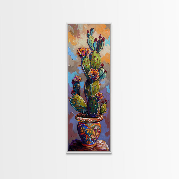 Cactus Canvas Printed and Framed Art, Colorful Botanical Wall Art, Desert Art Print, Vertical Narrow Wall Art, Art Print for Kitchen
