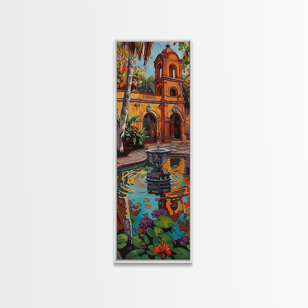 Mexican Inspired Canvas Wall Art Framed, Spanish Architecture Art Print, Botanical Painting, Beachy Themed Wall Art for Living Room