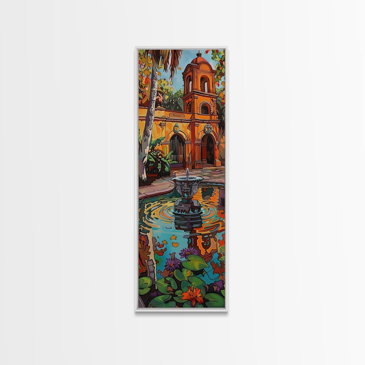 Mexican Inspired Canvas Wall Art Framed, Spanish Architecture Art Print, Botanical Painting, Beachy Themed Wall Art for Living Room