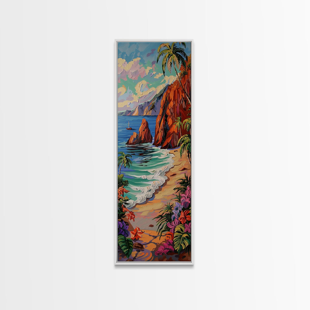 Colorful Hawaii Coastal Art Printed and Framed on Canvas, Beach House Wall Art Decor, Textured Canvas Painting, Modern Art for Living Room