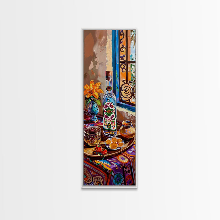 Tuscan Kitchen Wall Art Print Framed on Canvas, Tall Narrow Mediterranean Art, Housewarming Gift, Textured Oil Painting , Modern Art Print