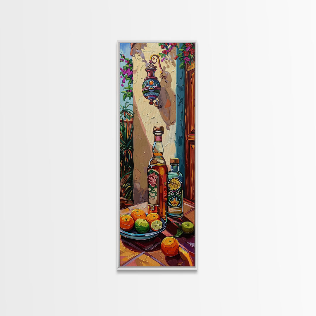 Mediterranean Still Life Canvas Painting Framed and Printed, Textured Wall Art, Rustic Vertical Framed Art for Living Room, Colorful Art