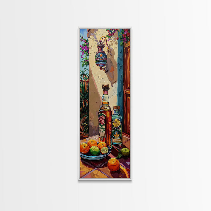 Mediterranean Still Life Canvas Painting Framed and Printed, Textured Wall Art, Rustic Vertical Framed Art for Living Room, Colorful Art