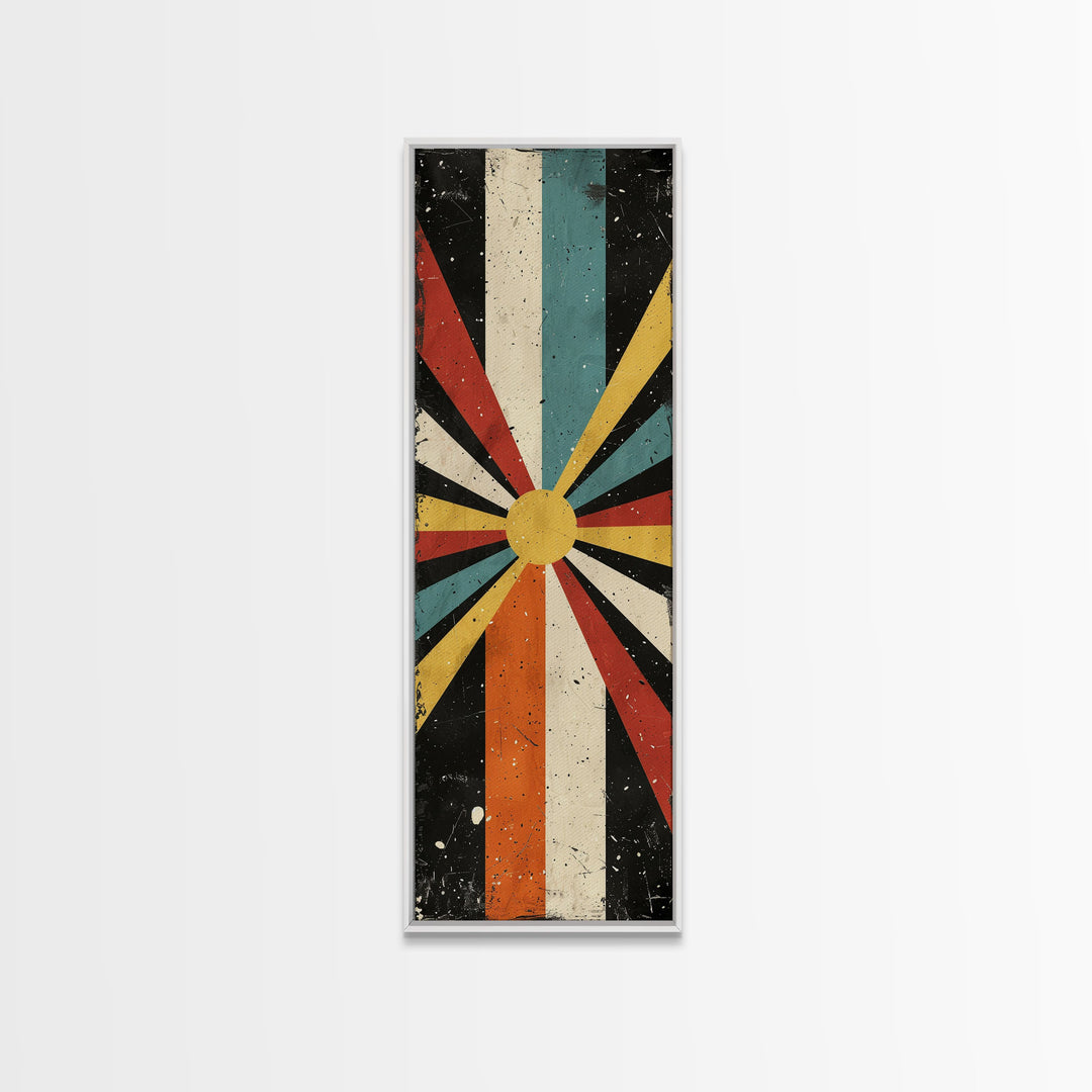 Midcentury Modern Sunburst Art, Framed Canvas Print, Retro, MCM Style, Vintage Style Wall Art, Skinny Art, Wood Frame Art