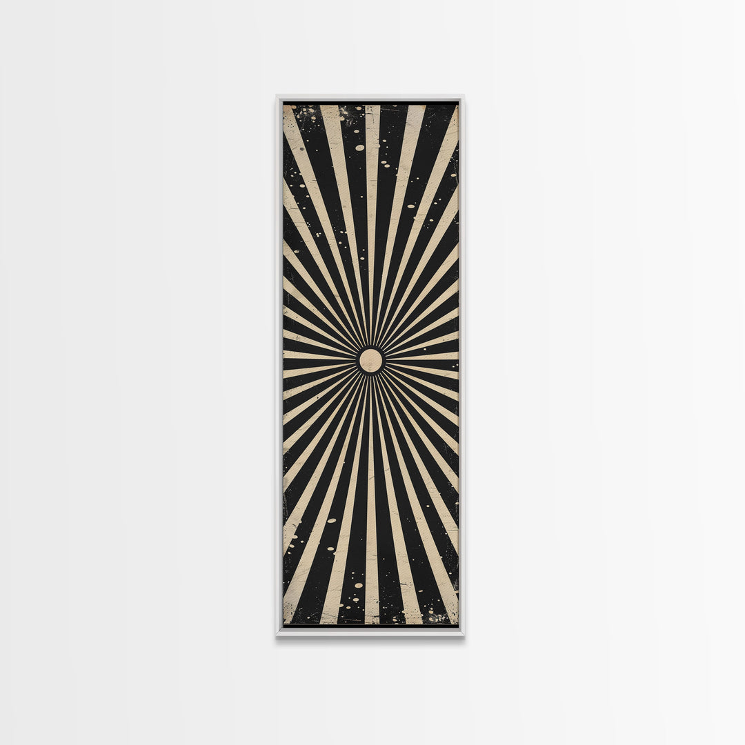 Black and White Sun Burst Art Deco Inspired Framed Canvas Print, Wall Art, Office or Mancave Wall Art