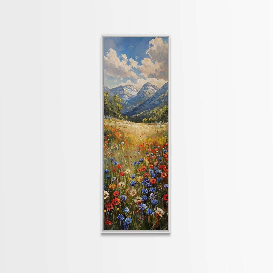 Idyllic Riverside Scene In A Deep Forest Gorge Skinny Art Framed Canvas Print For Living Room Or Guest Room Wall Art