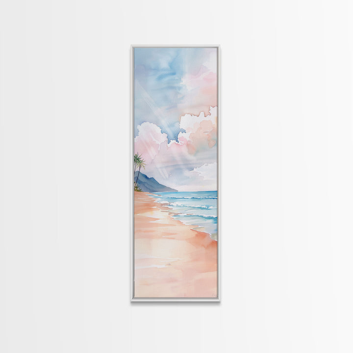 Gentle Shoreline Watercolor Art - Framed Canvas Print, Farmhouse Art, Boho Art, Skinny Art, Tall Art, Living Room Decor, Beach Wall Art for Home Decor