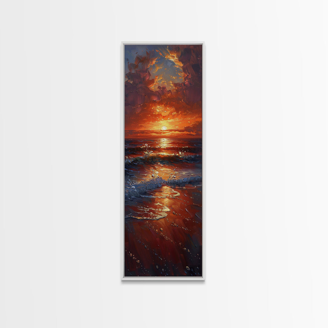 Reflective Lake Sunset Peaceful Nature Scene Farmhouse Bedroom Art Framed Canvas Print Tall Art Japanese Style Art