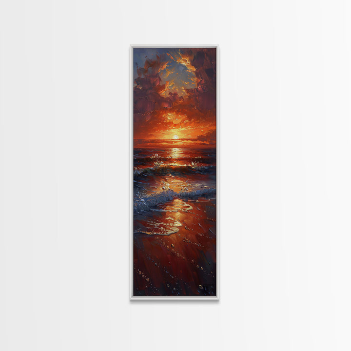 Reflective Lake Sunset Peaceful Nature Scene Farmhouse Bedroom Art Framed Canvas Print Tall Art Japanese Style Art